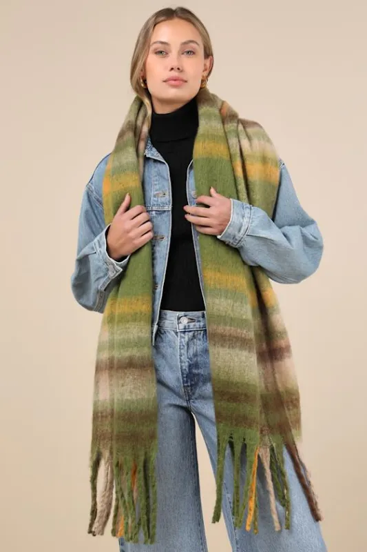 Elevated Coziness Green Multi Plaid Oversized Scarf sold by Lulus