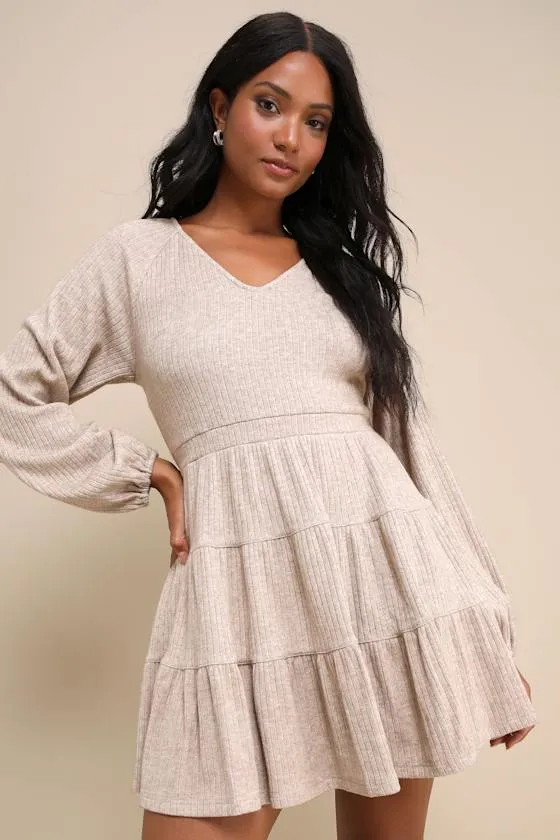Adorable Option Heather Beige Long Sleeve Mini Sweater Dress sold by Lulus product image thumbnail 2
