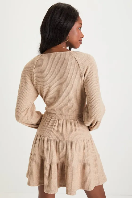 Adorable Option Heather Beige Long Sleeve Mini Sweater Dress sold by Lulus product image thumbnail 4