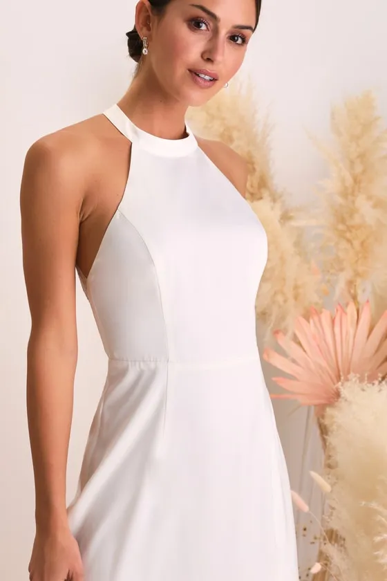 Radiant Adoration White Satin Lace Backless Halter Maxi Dress sold by Lulus product image thumbnail 4