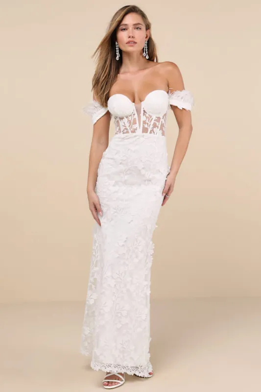Midnight Sparkle White Embroidered Feather Bustier Maxi Dress sold by Lulus