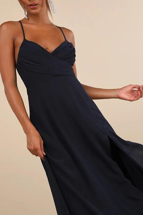 Event Ready Navy Blue Backless Lace-Up Maxi Dress sold by Lulus product image thumbnail 4
