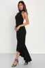 Elegant Grace Black Tiered Halter High-Low Maxi Dress sold by Lulus