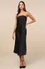Effortless Bliss Black Satin Strapless Cowl Back Midi Dress sold by Lulus