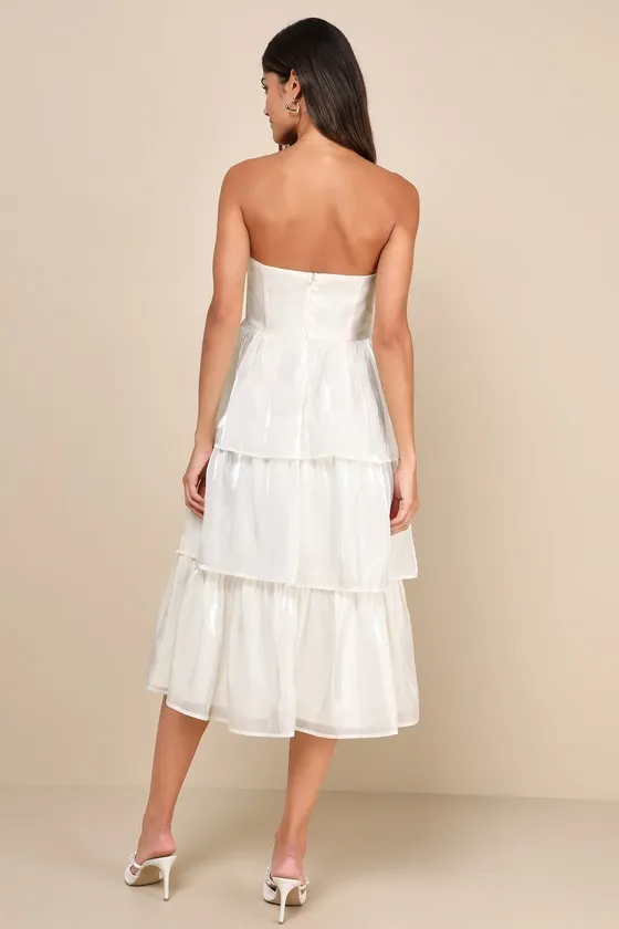 Com-pleat-ly Charming Ivory Organza Tiered Strapless Midi Dress sold by Lulus product image thumbnail 3