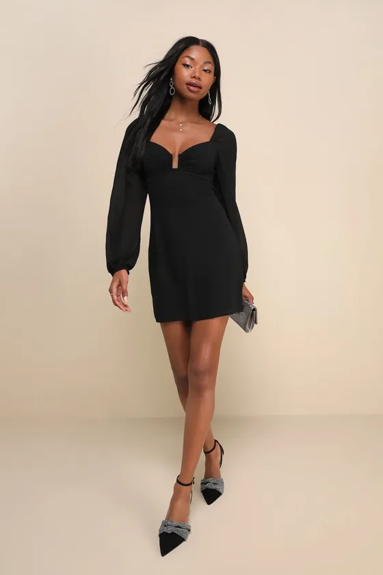 Flirtatious Designs Black Chiffon Balloon Sleeve Mini Dress sold by Lulus
