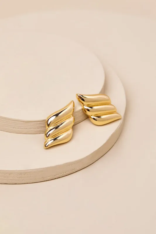 Exceptional Delight Gold Statement Earrings sold by Lulus