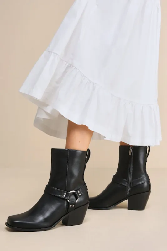 Sammson Black Mid-Calf Moto Boots sold by Lulus
