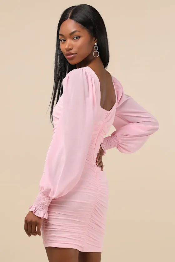 Perfect Sensation Light Pink Mesh Ruched Puff Sleeve Mini Dress sold by Lulus product image thumbnail 2