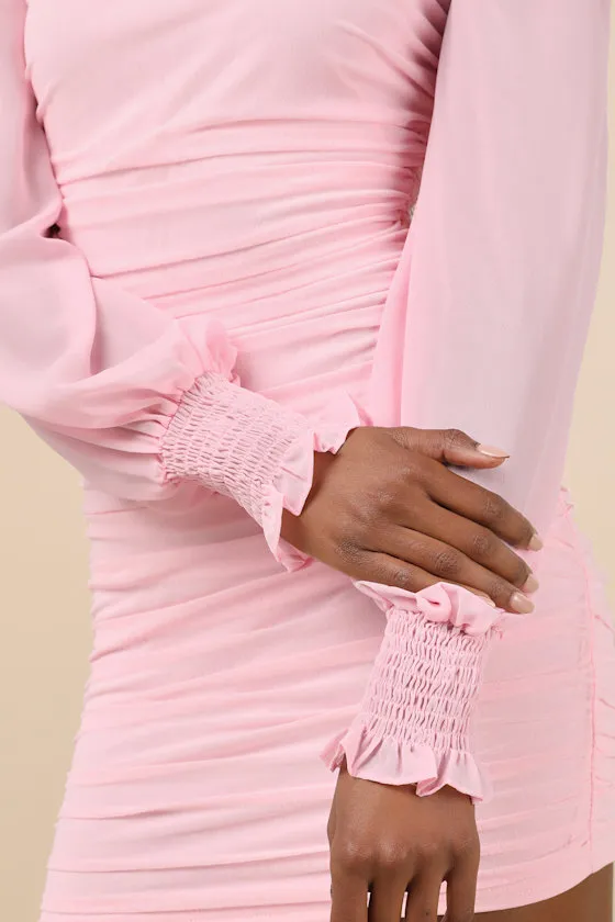 Perfect Sensation Light Pink Mesh Ruched Puff Sleeve Mini Dress sold by Lulus product image thumbnail 4