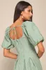 Heavenly Energy Sage Textured Puff Sleeve Pleated Midi Dress sold by Lulus