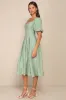 Heavenly Energy Sage Textured Puff Sleeve Pleated Midi Dress sold by Lulus