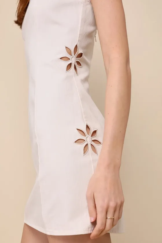 Daytime Delights Cream Cotton Twill Cutout Flower Mini Dress sold by Lulus product image thumbnail 2