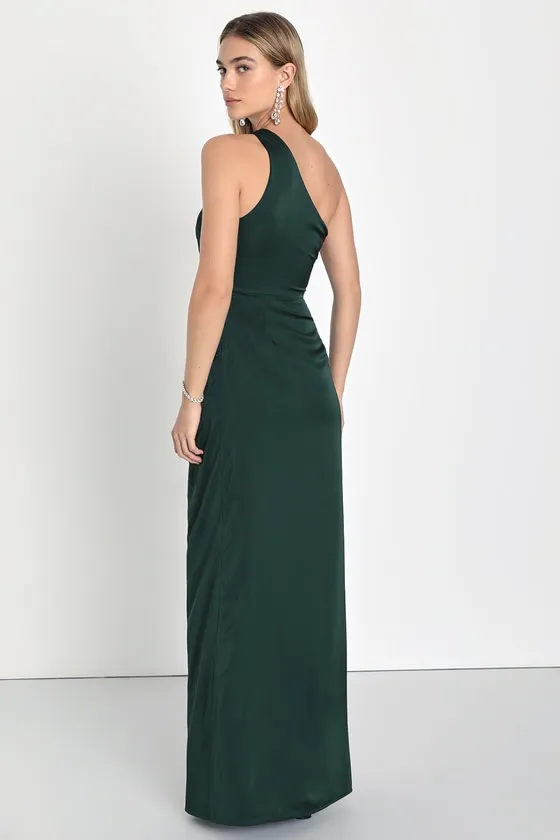 Dreaming of Elegance Emerald Satin One-Shoulder Maxi Dress sold by Lulus product image thumbnail 2