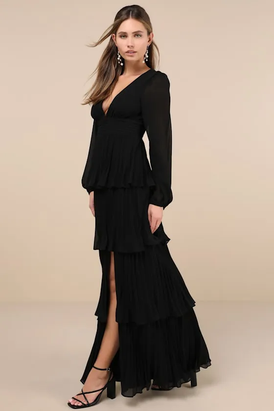 Graceful Finesse Black Pleated Long Sleeve Maxi Dress sold by Lulus product image thumbnail 2