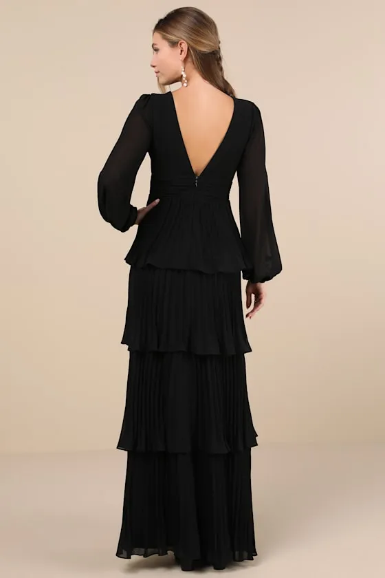 Graceful Finesse Black Pleated Long Sleeve Maxi Dress sold by Lulus product image thumbnail 3