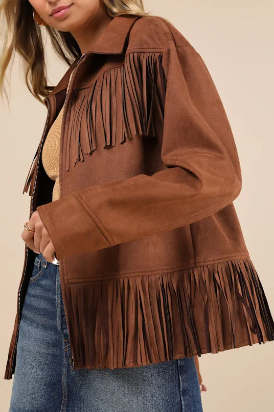Exceedingly Chic Brown Faux Suede Fringe Jacket sold by Lulus product image thumbnail 2