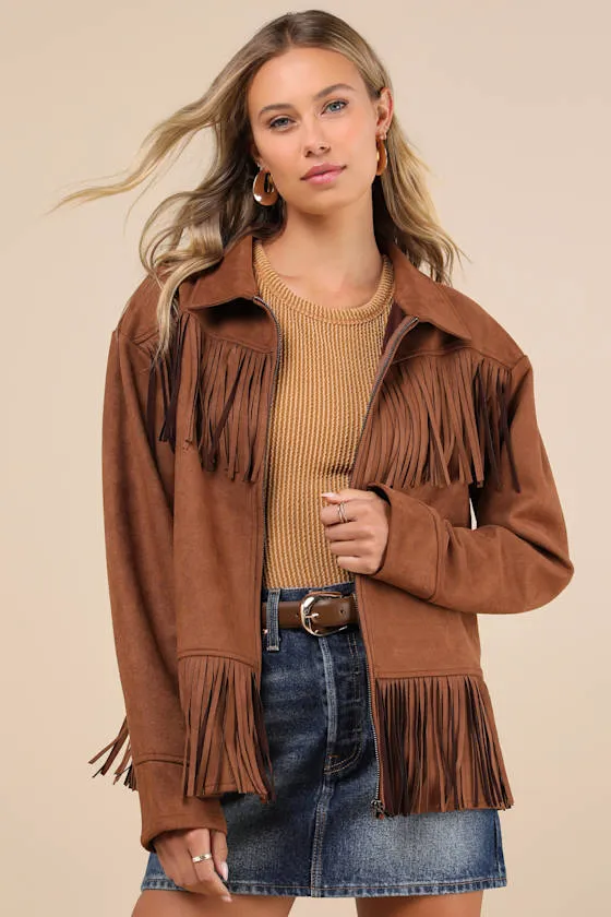Exceedingly Chic Brown Faux Suede Fringe Jacket sold by Lulus product image thumbnail 3
