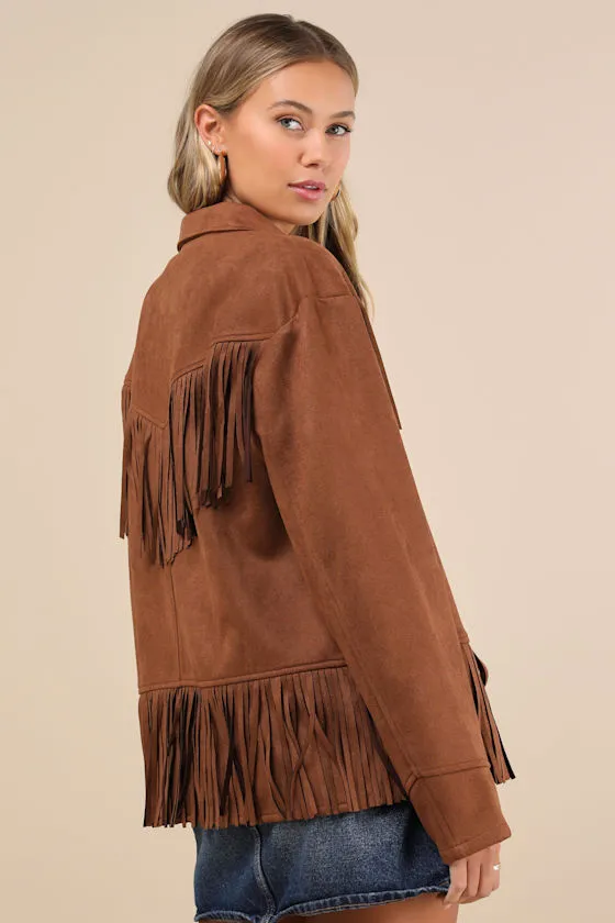 Exceedingly Chic Brown Faux Suede Fringe Jacket sold by Lulus product image thumbnail 4
