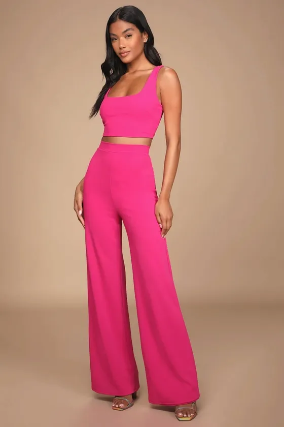 Only Tonight Hot Pink Two-Piece Wide-Leg Jumpsuit sold by Lulus