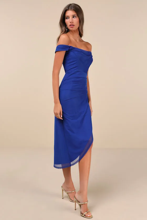 Idyllic Beauty Royal Blue Off-the-Shoulder Midi Dress sold by Lulus product image thumbnail 4