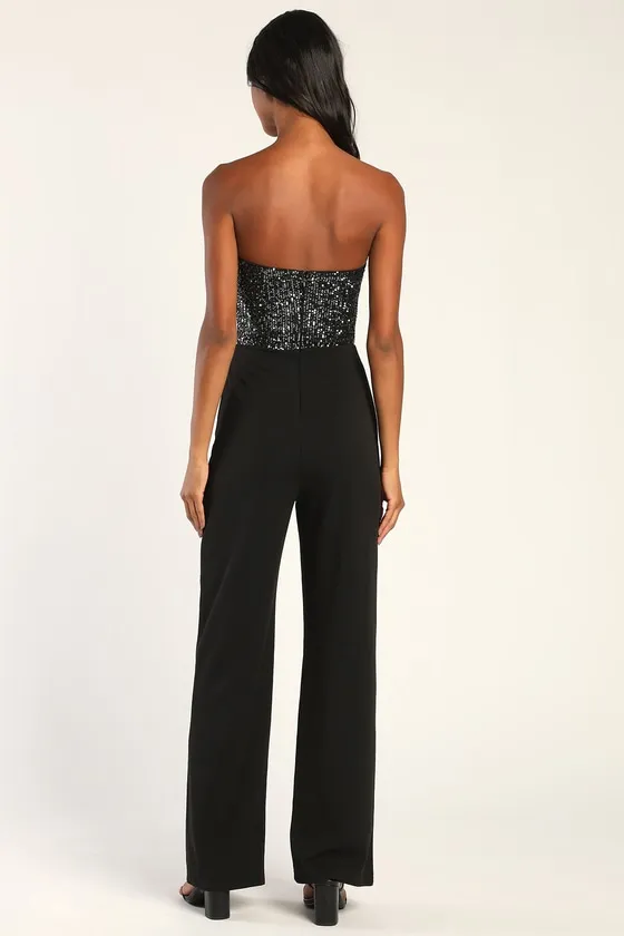 Total Hottie Black Sequin Strapless Jumpsuit sold by Lulus product image thumbnail 2