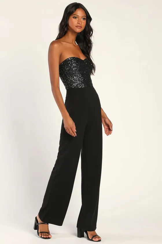 Total Hottie Black Sequin Strapless Jumpsuit sold by Lulus product image thumbnail 3