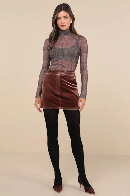 Splendid Mood Mauve Velvet High-Rise Mini Skirt sold by Lulus