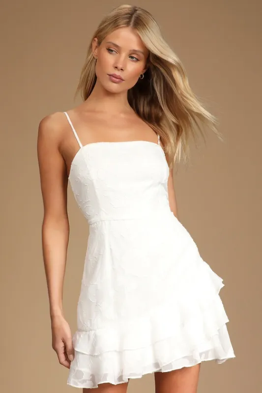 Days with You White Floral Burnout Ruffled Mini Dress sold by Lulus