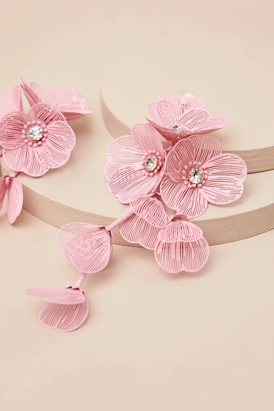 Cerealia Pink Flower Rhinestone Drop Earrings sold by Lulus product image thumbnail 2