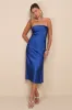 Effortless Bliss Royal Blue Satin Strapless Cowl Back Midi Dress sold by Lulus