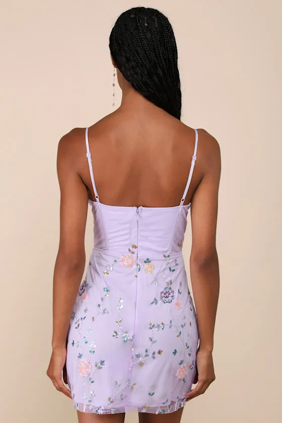 Shimmering Beauty Lavender Mesh Sequin Bustier Mini Dress sold by Lulus product image thumbnail 2
