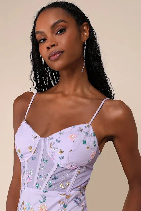 Shimmering Beauty Lavender Mesh Sequin Bustier Mini Dress sold by Lulus product image thumbnail 4
