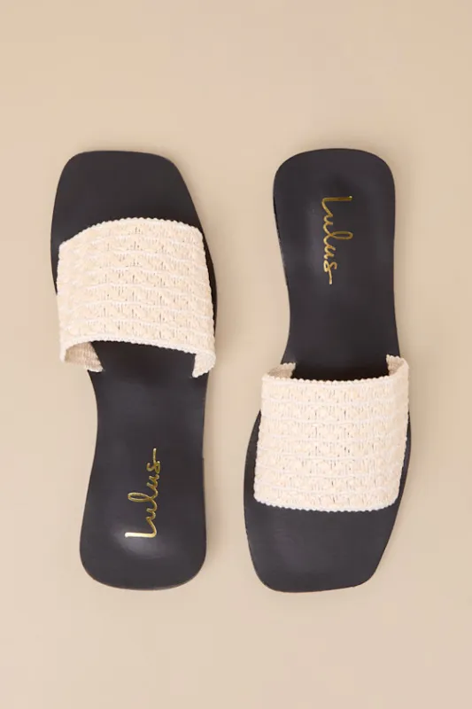 Charra Cream Raffia Woven Flat Slide Sandals sold by Lulus