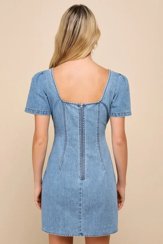 Dreamy Stroll Medium Wash Short Sleeve Denim Mini Dress sold by Lulus product image thumbnail 3