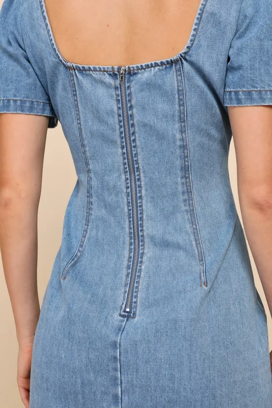 Dreamy Stroll Medium Wash Short Sleeve Denim Mini Dress sold by Lulus product image thumbnail 4