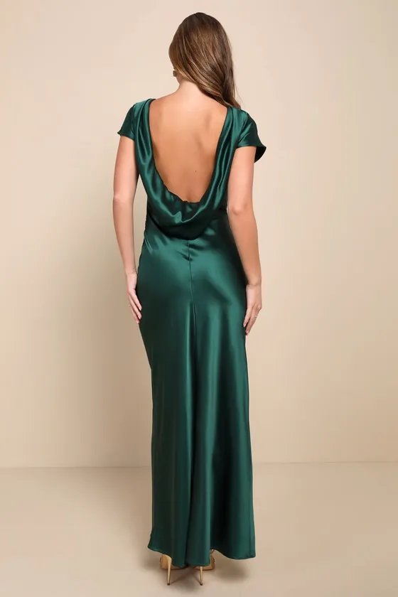 Captivating Presence Forest Green Satin Cowl Back Maxi Dress sold by Lulus product image thumbnail 3