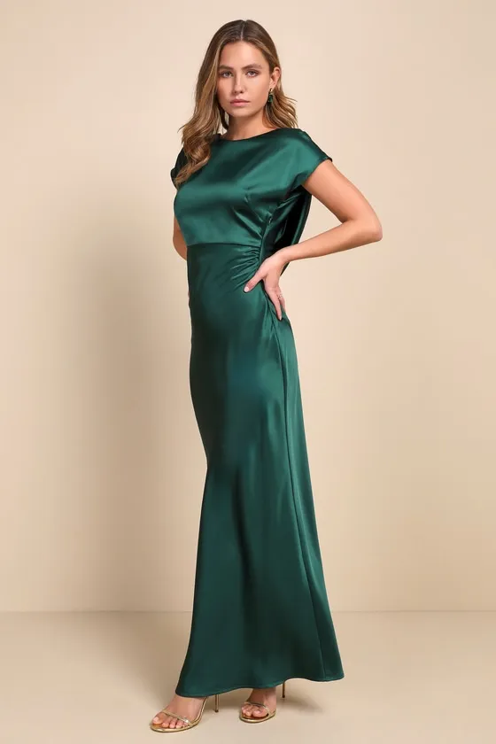 Captivating Presence Forest Green Satin Cowl Back Maxi Dress sold by Lulus product image thumbnail 4