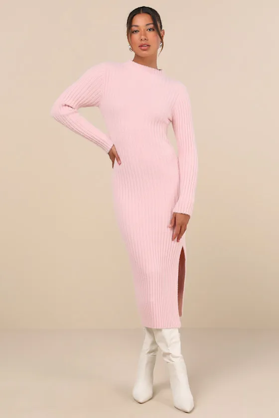 Irresistible Feelings Light Pink Fuzzy Knit Midi Sweater Dress sold by Lulus product image thumbnail 2
