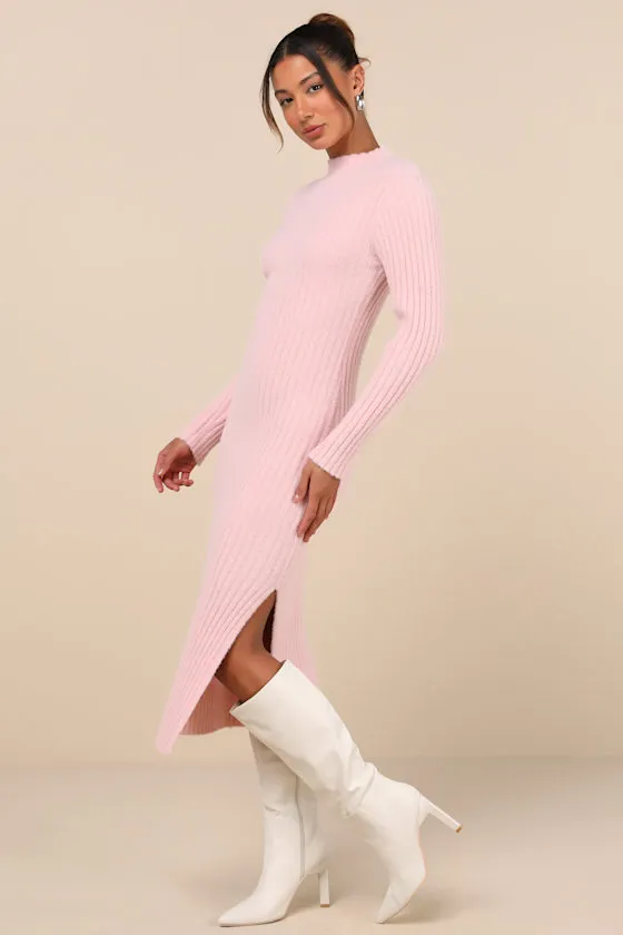 Irresistible Feelings Light Pink Fuzzy Knit Midi Sweater Dress sold by Lulus product image thumbnail 3