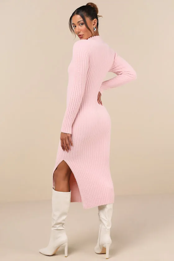 Irresistible Feelings Light Pink Fuzzy Knit Midi Sweater Dress sold by Lulus product image thumbnail 4