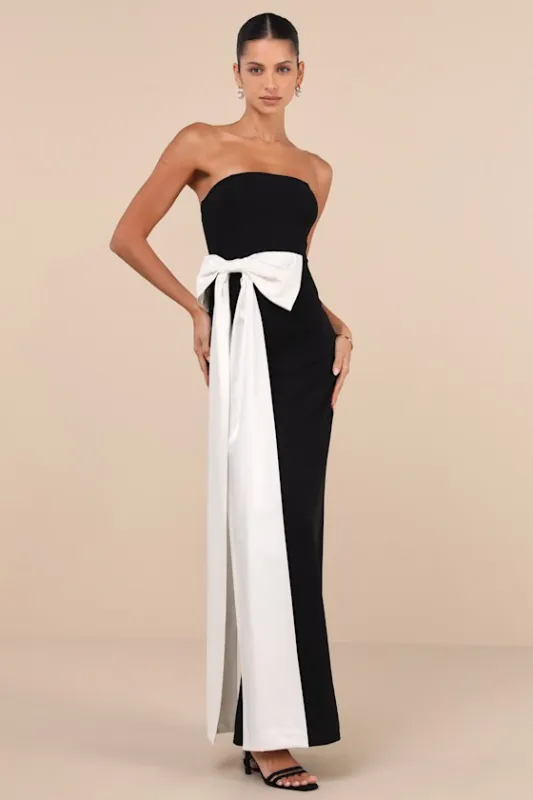 Marvelous Vision Black Strapless Bow Column Maxi Dress sold by Lulus