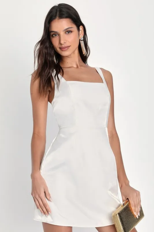 Gorgeous Aesthetic Ivory Taffeta Sleeveless Mini Dress sold by Lulus