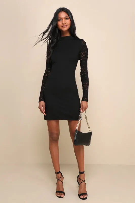 Lace Up Your Sleeve Black Lace Long Sleeve Bodycon Dress sold by Lulus