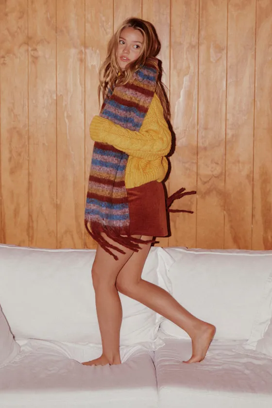 Snuggly Elevation Rust Brown Multi Striped Oversized Scarf sold by Lulus