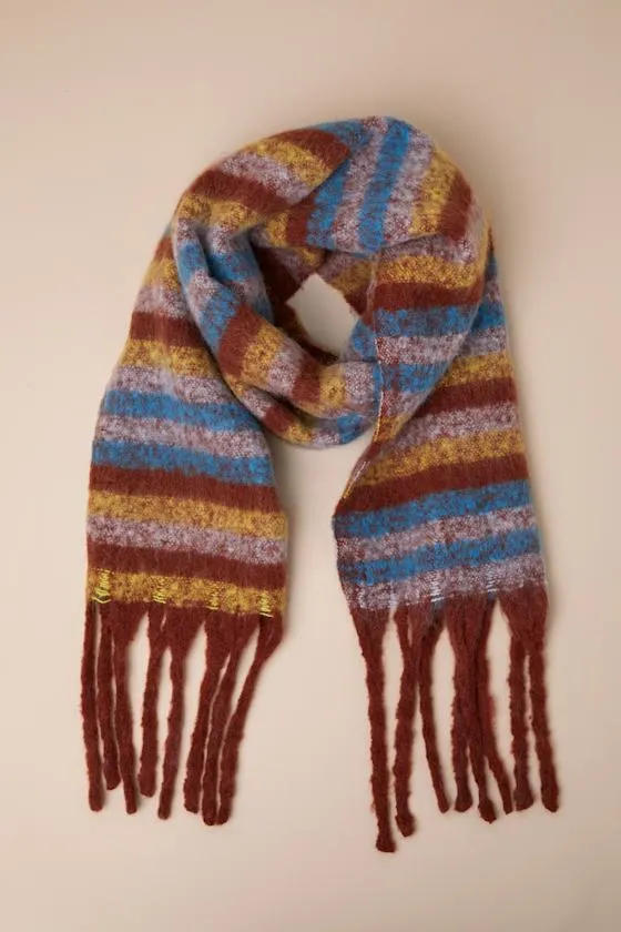 Snuggly Elevation Rust Brown Multi Striped Oversized Scarf sold by Lulus product image thumbnail 2