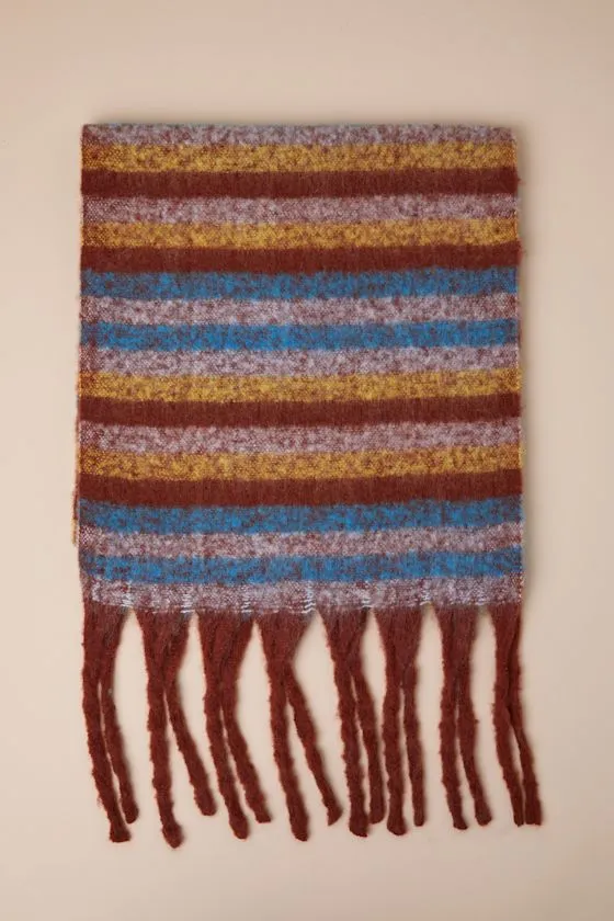 Snuggly Elevation Rust Brown Multi Striped Oversized Scarf sold by Lulus product image thumbnail 3