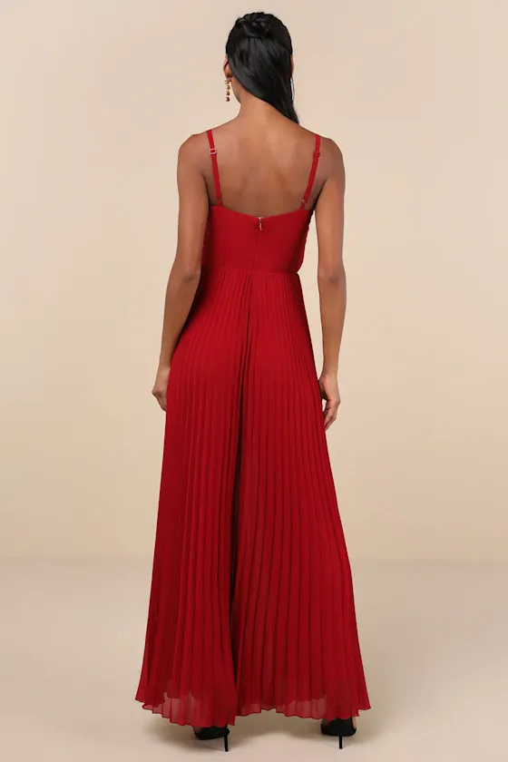Exemplary Poise Red Pleated Wide-Leg Jumpsuit sold by Lulus product image thumbnail 2