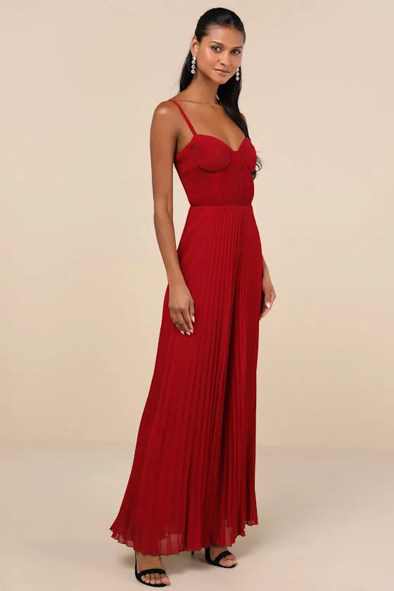 Exemplary Poise Red Pleated Wide-Leg Jumpsuit sold by Lulus product image thumbnail 3