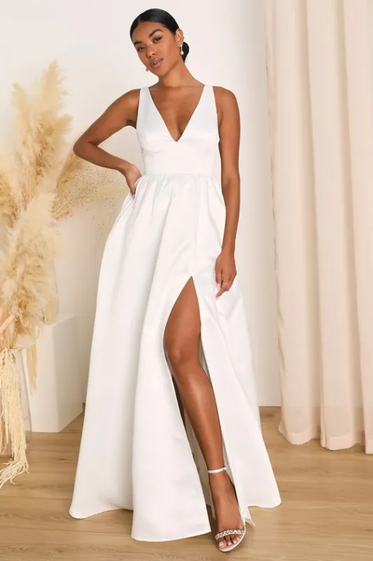 Blissfully Beloved Ivory Backless A-Line Bow Maxi Dress sold by Lulus